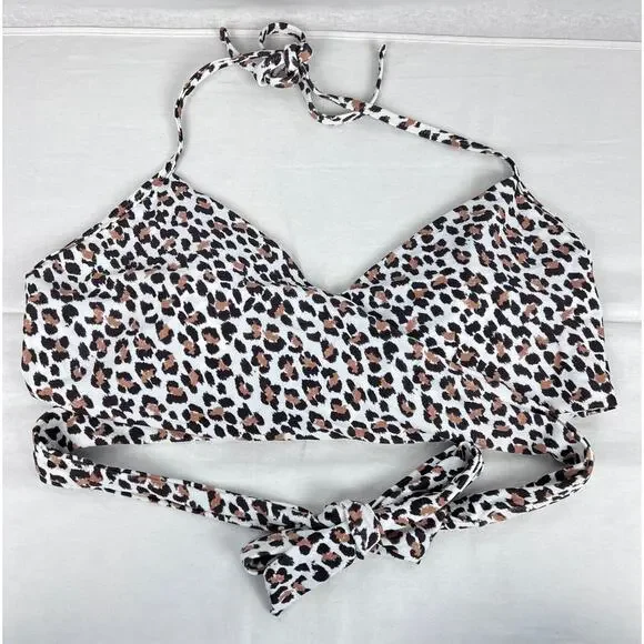 Aerie Bikini Top Leopard Wrap Scoop Halter Swim Beachy Summer Travel Vacation - Picture 3 of 6